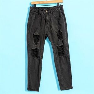 Black Charcoal Distressed High Rise Skinny Jeans 29” Waist Punk Grunge